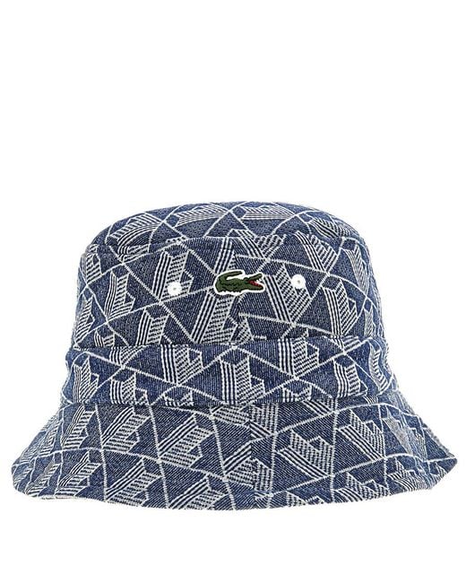 Lacoste Blue Monogram Jacquard Bucket Hat for men