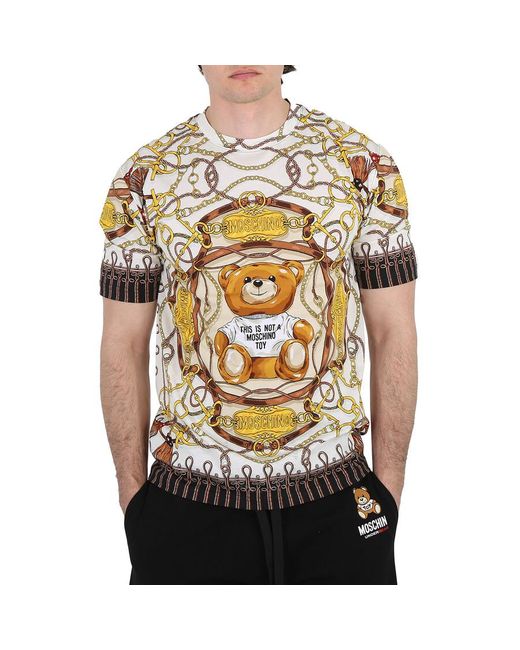 Moschino Black Chain-link Military Teddy Print Regular Cotton T-shirt for men