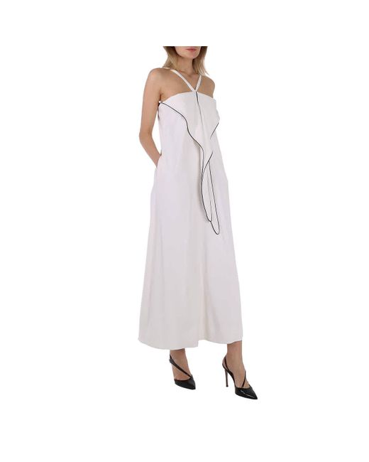 Burberry White Stretch Jersey Drape Detail Gown