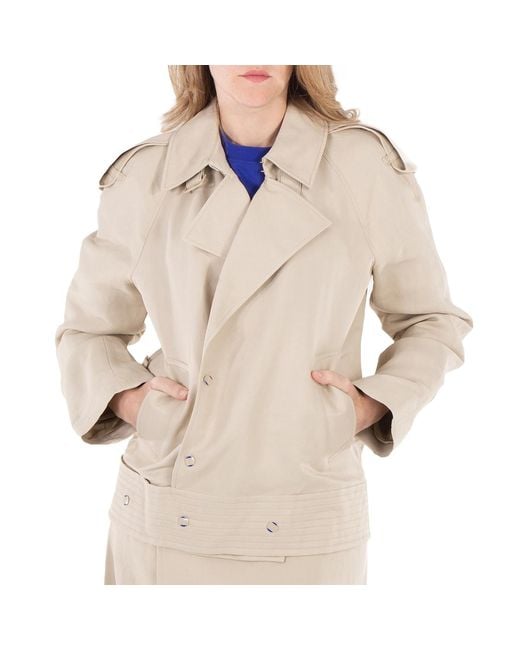Burberry Natural Double-Breasted Canvas Trench Jacket, Brand Size 10 (Us