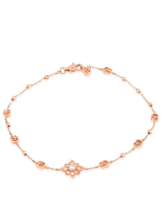 Gucci Metallic Flora Rose Station Bracelet With Diamonds 0.17Ct