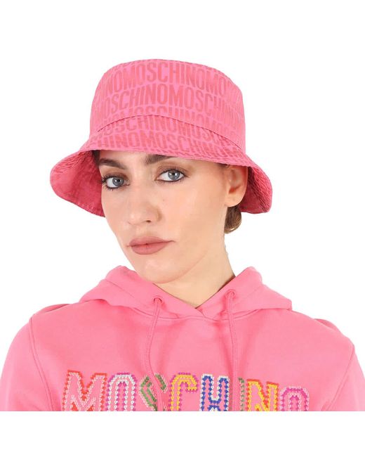 Moschino Pink Allover Monogram Logo Bucket Hat