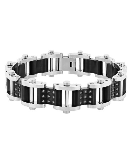 Robert Alton Black 1/2Ctw Diamond Stainless Steel With Finish Link Bracelet for men