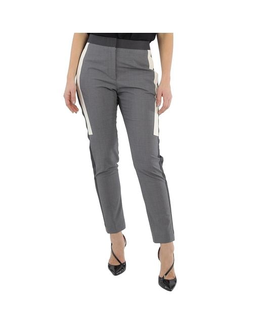 Burberry Gray Contrast Stripe Crop Wool Trousers