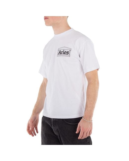 Aries White Temple Ss Cotton Tee for men