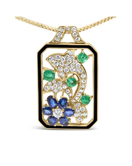 Haus of Brilliance Metallic 18K 2 1/3 Cttw Diamond, Sapphire, And Emerald Dog Tag With Dolphin Silhouette Convertible Pendant for men