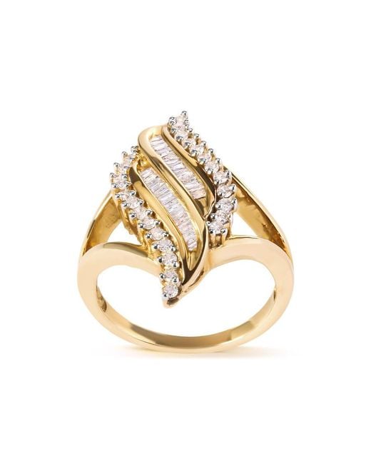 Haus of Brilliance Metallic 10K 1/2 Cttw Round And Baguette Cut Diamond Cocktail Ring (H-I Color, I1-I2 Clarity)