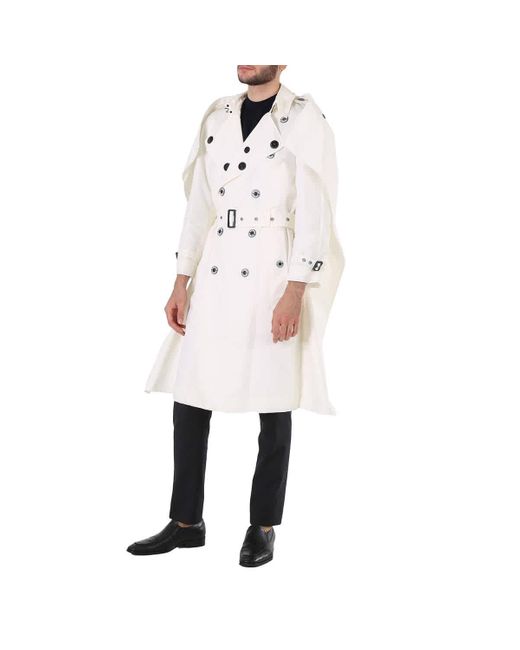 Burberry White Technical Faille Reconstructed Double-breasted Cape Detail Trench Coat for men