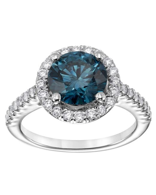 Brilliant Diamond Blue 2.75 Carat 14K Round Cut Lab Grown Diamond Halo Engagement Ring For - Color/Clarity-G+Vs