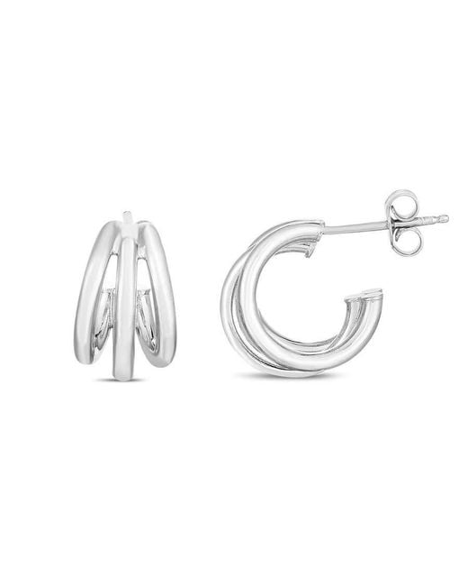 Tresorra Metallic Sterling Triple Row Hoop Earrings- 14Mm X 8.8Mm