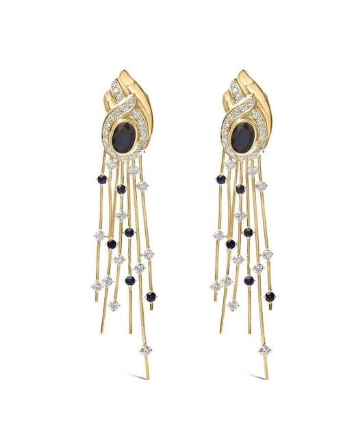 Haus of Brilliance Metallic 14K 1.0 Cttw Diamond And Sapphire Chandelier Earrings