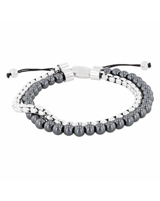 Robert Alton Metallic Stainless Steel Hematite Bead Bolo Bracelet for men