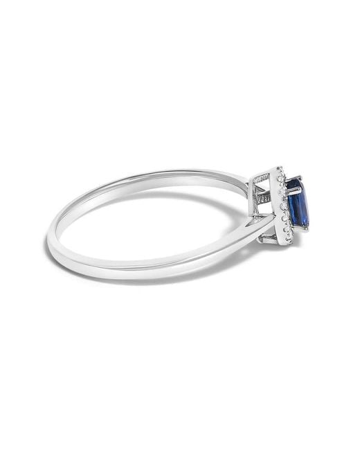 Haus of Brilliance Blue 10K 5X3Mm Oval Sapphire And Diamond Accent Halo Ring (I-J Color, I1-I2 Clarity)