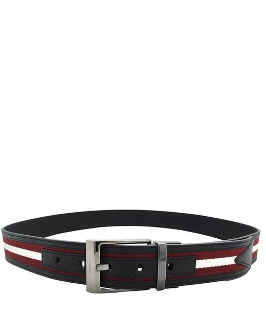 Bally Black Striped Reversible Leather Belt for men