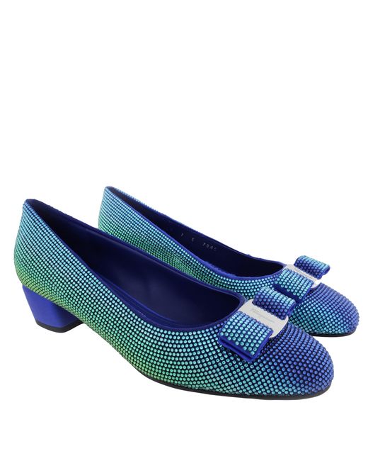 Ferragamo Blue Ferragamo Vara Crystal-Embellished Pumps, Size 7 C
