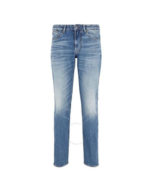Emporio Armani Blue Veining J06 Slim-Fit Denim Jeans, Waist for men