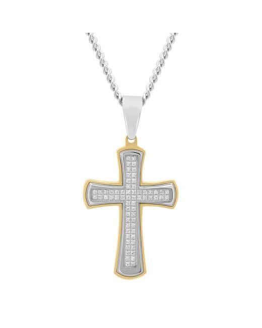 Robert Alton Metallic 3/8Ctw Diamond Stainless Steel With Finish Cross Pendant for men
