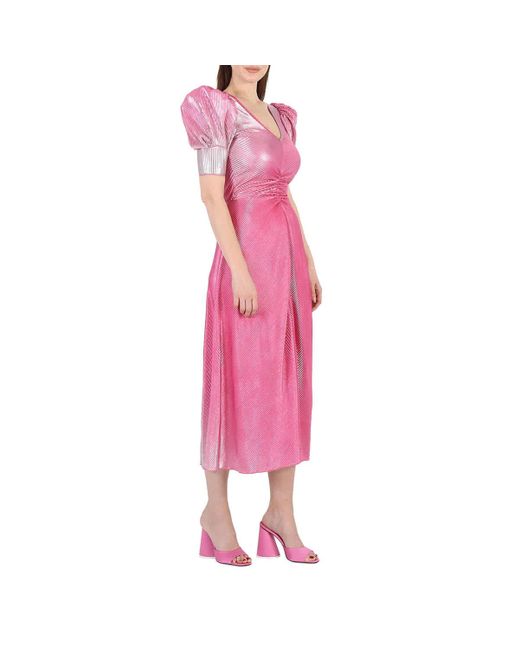 ROTATE BIRGER CHRISTENSEN Pink Puff-sleeve Midi Dress