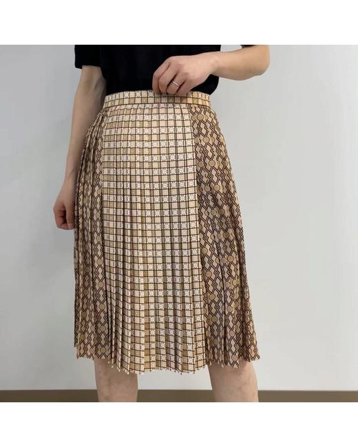 Burberry Natural Pleated Midi Skirt