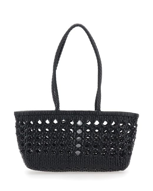 OSOI Black Biscuit Shoulder Bag With Double Round Handles And Braided Design