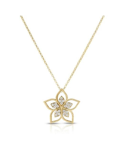 Roberto Coin Metallic 18K Vernazza Medium Open Frame Diamond Flower Necklace