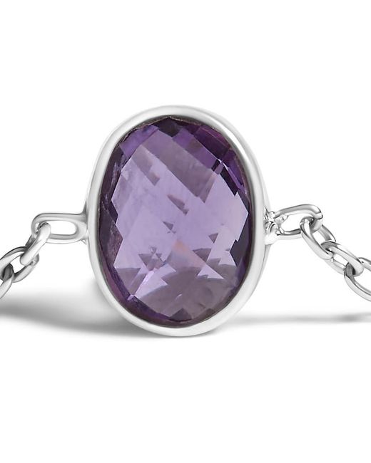 Haus of Brilliance White 925 Sterling Bezel Set Amethyst 5 Station Adjustable Bolo Bracelet