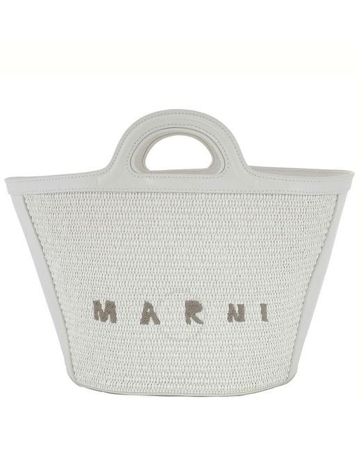Marni White Tropicalia Logo Small Tote Bag