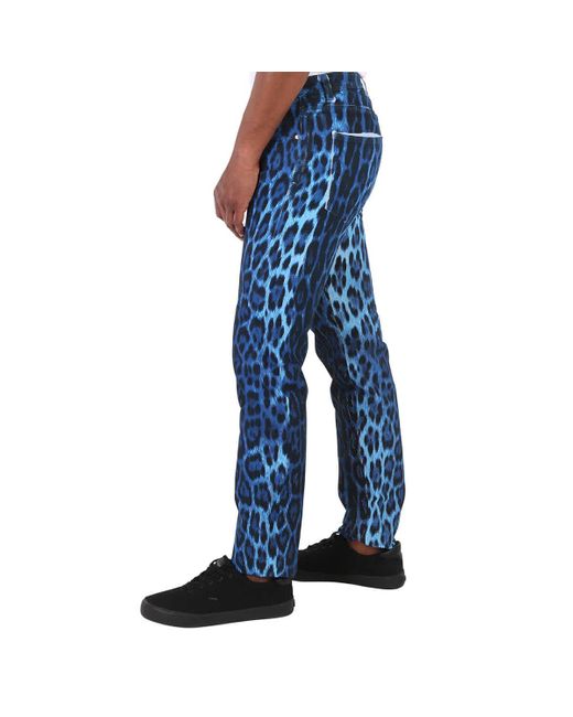 Roberto Cavalli Blue Heritage Jaguar Print Cotton Slim Fit Jeans for men