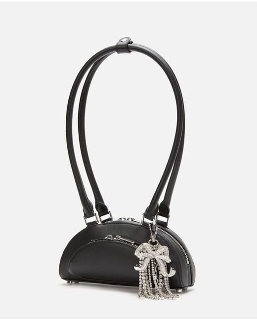 Self-Portrait Black Leather Mini Shoulder Bag With Charm