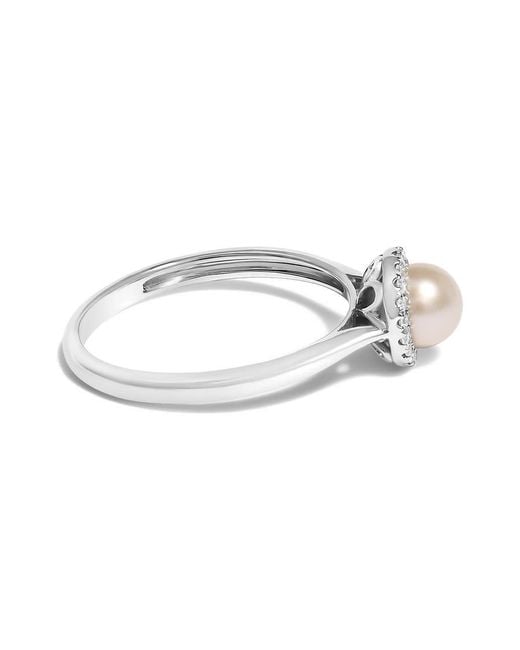 Haus of Brilliance White 10K 5Mm Cultured Freshwater Pearl And Diamond Halo Ring (I-J Color, I1-I2 Clarity)