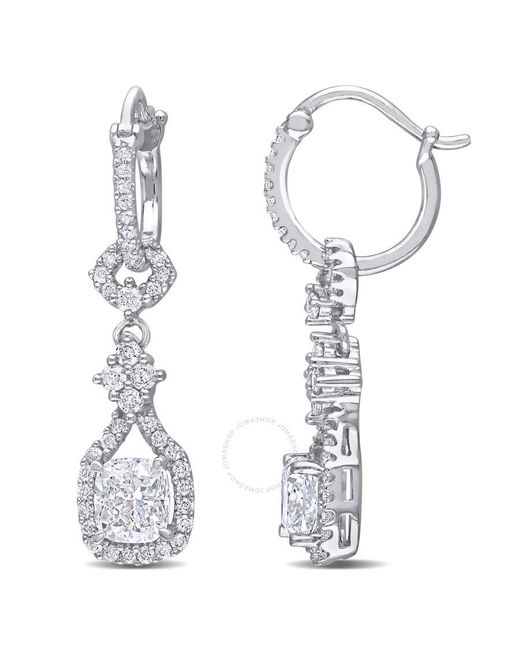 Amour White 1 7/8 Ct Tw Cushion Cut Diamond Drop Earrings