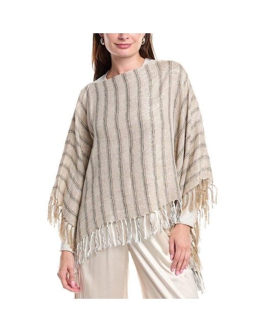 Brunello Cucinelli Brown Striped Poncho With Fringe, One Size