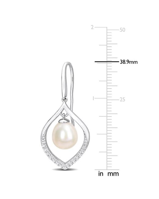 Amour Metallic 8-8.5Mm Freshwater Cultured Pearl And 1/3 Ct Tgw Sapphire Open Hook Earrings