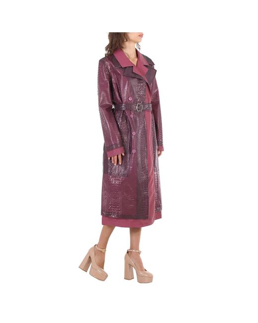 Sies Marjan Purple Devin Embossed Double Belted Reflective Trench Coat