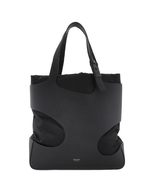 Ferragamo Black Large Cut Out Embossed Tote Bag for men