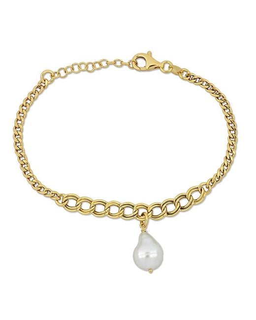 Amour Metallic 9 Mm Cultured Freshwater Natural Shape Pearl Bracelet With Graduating Link Chain