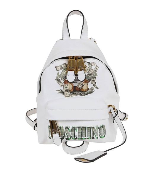 Moschino White Dollar Teddy Bear Backpack