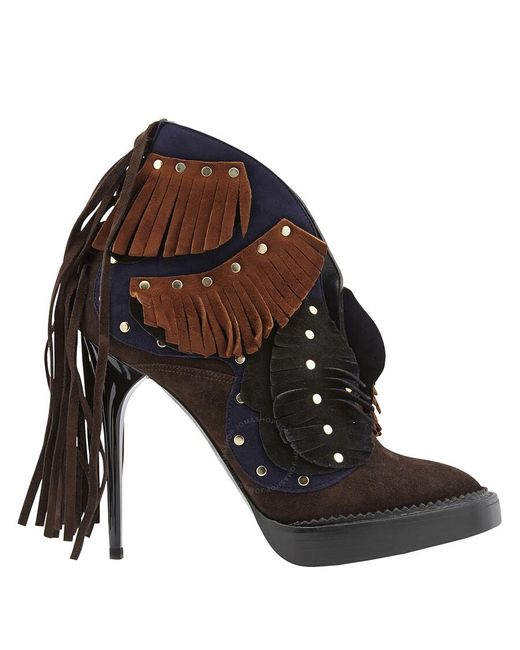 Burberry Black Lilybell Embroidered 120 V-cut Fringed Ankle Boots