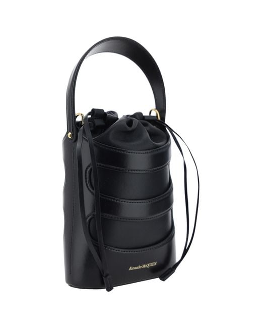 McQueen Black The Rise Mini Bucket Bag