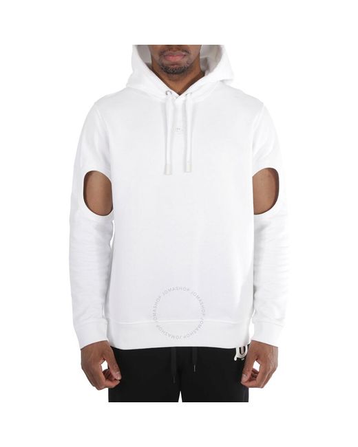 Burberry White Optic Globe Graphic Cut-out Sleeve Hoodie for men