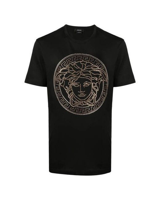 Versace Black Crystal Medusa Motif Short Sleeve T-Shirt for men