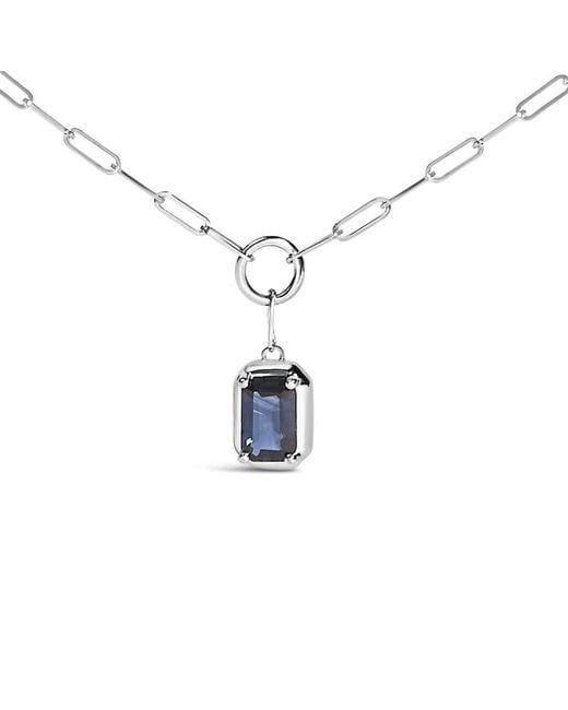 Haus of Brilliance Metallic 10K Emerald Cut 6X4 Mm Sapphire Solitaire Pendant Necklace