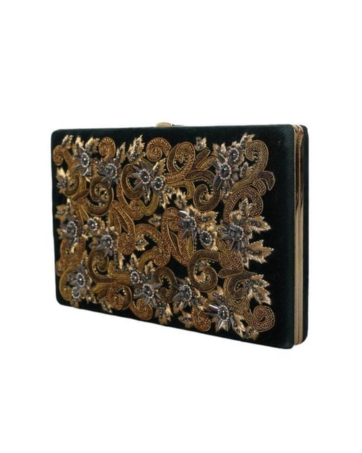 Dolce & Gabbana Black Velvet Frame Clutch Evening Party Purse Bag Cotton