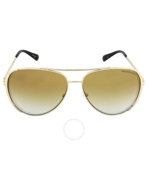 Michael Kors Brown Chelsea Bright Gold Grey Gradient Mirror Pilot Sunglasses Mk1101b 1014go 60