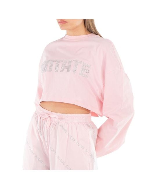 ROTATE BIRGER CHRISTENSEN Pink Ladies Almond Blossom Sequin Embroidered Crop Top