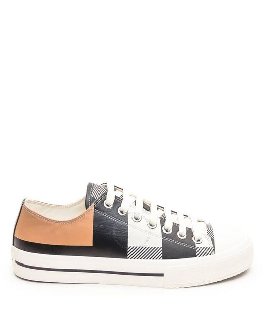 Burberry White Camel Check Larkhall Low-top Sneakers for men
