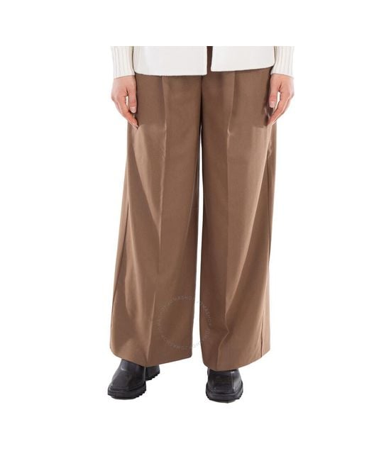 Max Mara Brown Carmen Flannel Wide-Leg Trousers, Brand Size 40 Us Size 6