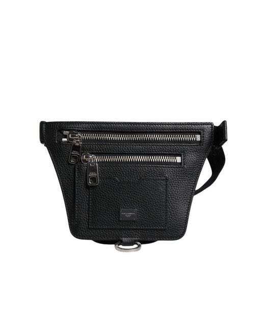Dolce & Gabbana Black Calfskin Logo Plaque Belt Waist Fanny Pack Bag for men