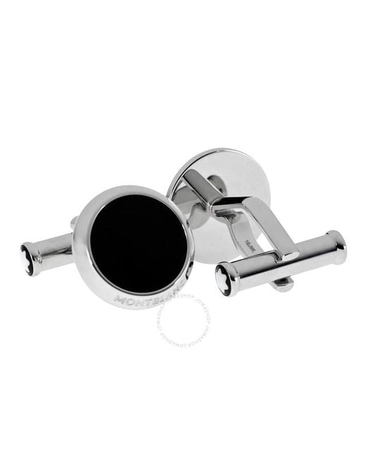 Montblanc Black Iconic Stainless Steel Onyx Cufflinks 112896 for men
