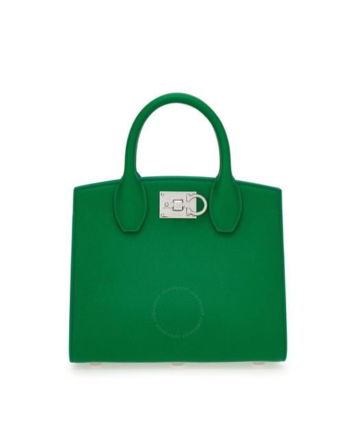 Ferragamo Green Small Studio Box Gancini Buckle Tote Bag